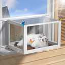 Cat Window Box Catio, Outdoor Indoor Cat Enclosure with Clear Panels, Mesh Sides & PVC Curtain, Universal Window Perch for Windows 25"43", Window Catio for Sunbathing, Napping & Overlooking,Walnut