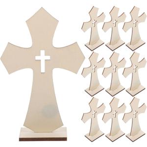 Didiseaon 10pcs Wooden Cross Desk Decor Unpainted Craft Crosses for Home Office Unique Religious Ornament for Weddings Baptisms Festivals