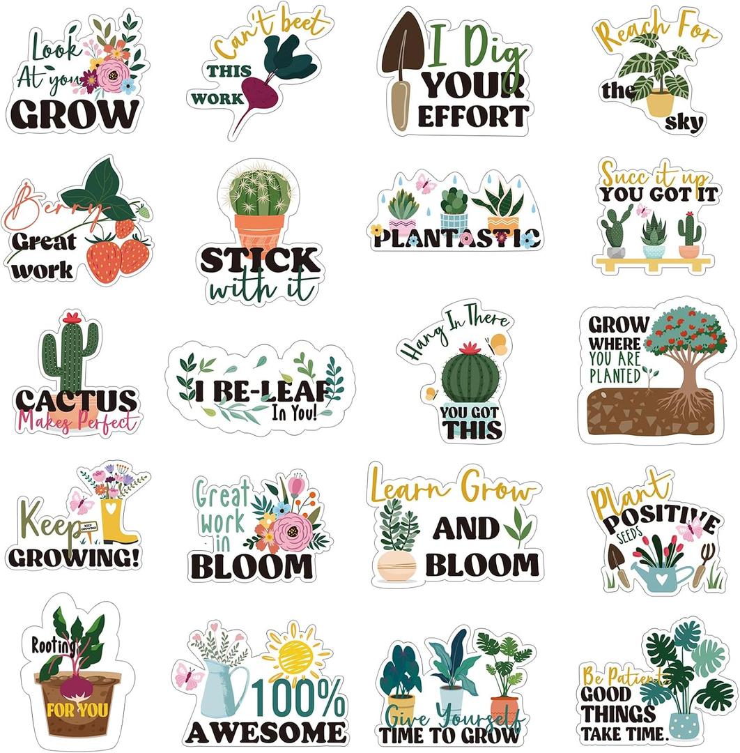 1000 Pcs Inspirational Plant Stickers Bulk Lets Grow Together Reward Stickers Motivational Decals for Prizes Incentive Chart Supplies, 20 Styles