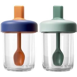 2 Pack Overnight Oats Containers with Lids and Spoons, 13.5 oz Breakfast Yogurt Cup to Go, for Milk, Cereal, Oatmeal (Blue+Green)