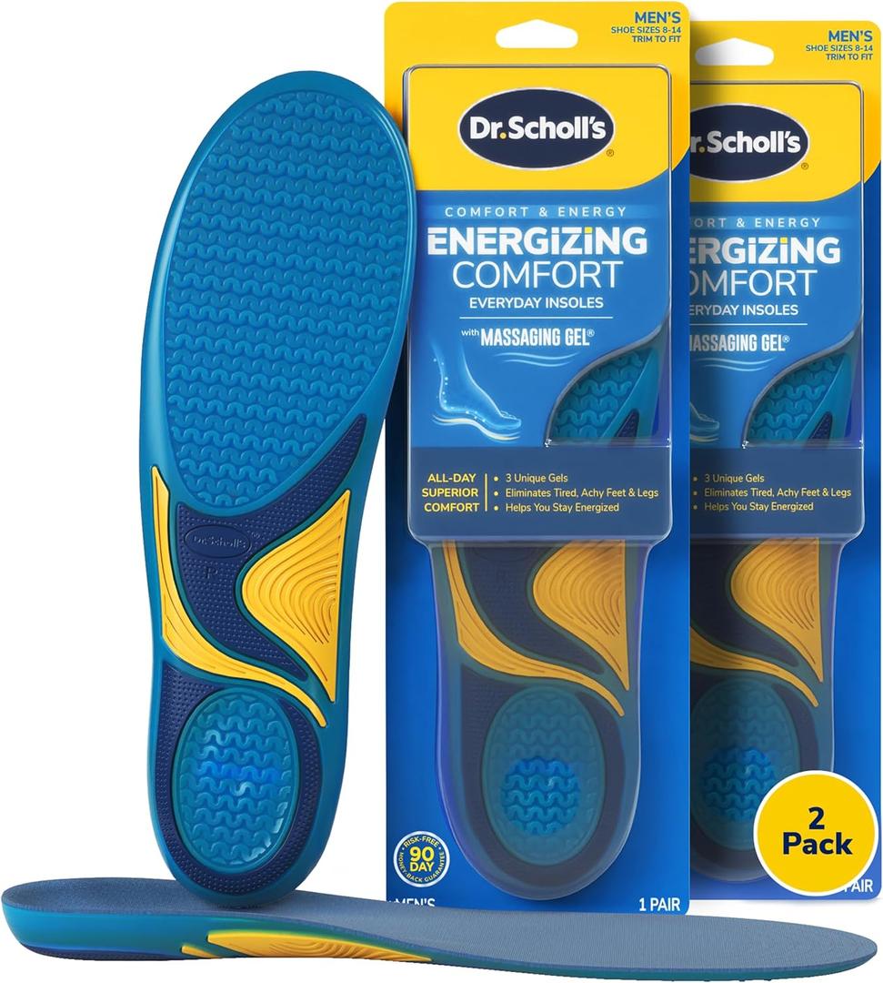 Dr. Scholls Energizing Comfort Mens Everyday Insoles with Massaging Gel - Clinically Proven, All-Day Energy and Comfort Inserts, Patented Triple Gel Design, Shock Absorbing, Arch Support: 2 Pairs