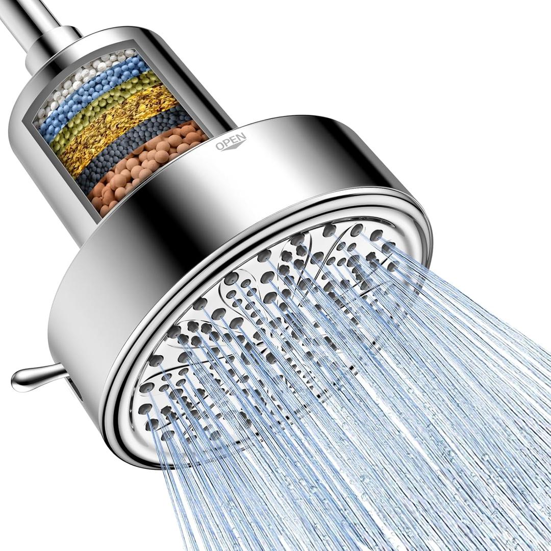 FEELSO Filtered Shower Head, High Pressure 6 Spray Modes Shower Head with Filters for Hard Water Remove Chlorine, Improves Skin & Hair, Rain Showerhead with One-Click Filter Change Design (Chrome)