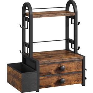 HOOBRO Coffee Mug Tree, 2 Tier Mug Organizer, Coffee Mug Cup Holder with Drawer for 40K-Cup Pods, Mug Display Stand with 8 Hooks, Countertop Holder Rack for Kitchens, Black and Rustic Brown BF04CR01