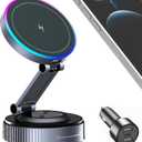 Magnetic Phone Holder for Car Wireless Charging, 15W Fast Wireless Car Charger with Vacuum Suction, 360° Adjustable Magnetic Mount for Dashboard & Windshield, Hands-Free for MagSafe iPhone & Android
