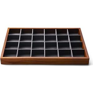 Oirlv 24 Grid Wood Jewelry Tray Microfiber Interior Jewelry Drawer Organizer Showcase Display Box Ring Earrings Holder(Grey)