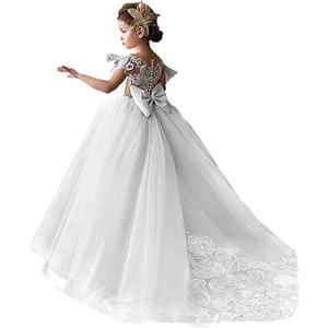 Lace Tulle Flower Girl Dresses for Wedding Party Kids Prom Ball Gown GZY230  Size 7, All White 