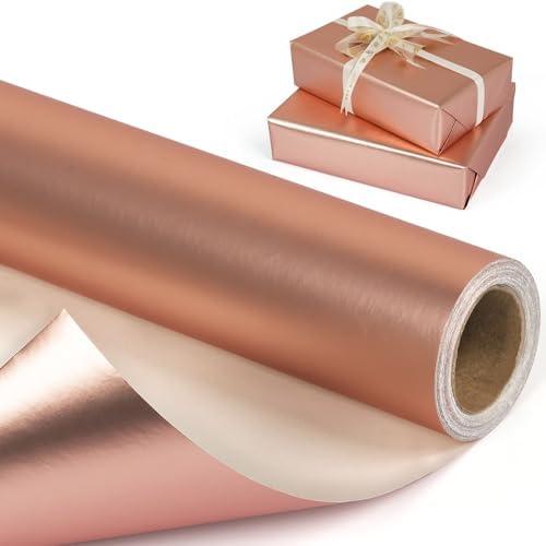 Rose Gold Metallic Wrapping Paper Roll, Solid Color Matte Gift Wrap Paper - Pearly Lustre, Light Rose Gold Gift Wrapping Paper for Birthday Wedding Christmas Mother's Day Baby Shower - 82.5FT 30inch x 33ft