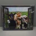 exroozy Rustic Cow Wall Art Funny Cows Window Pictures Wall Decor Farmhouse Cow Canvas Painting Print Modern Artwork Country Room Decor Framed Ready to Hang for Living Room Bathroom Office 20"x16"