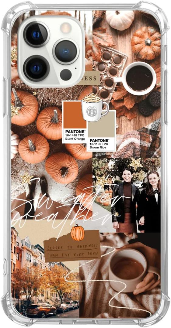 2 x Autumn Phone Case Fall Collage Phone Cover for iPhone 13 Pro Max, Aesthetic Halloween Thanksgiving Pumpkin Collage for Girls Boys Wowen and Men, Trendy TPU Bumper Phone Case for iPhone 13 Pro Max