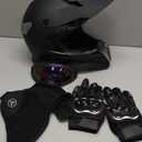 Adult Motocross Dirt Bike Helmet with Goggle, Gloves & Mask - DOT/FMVSS-218 Off-Road Motorcycle & ATV Helmet with Adjustable Sun Visor (Medium, Matte Black-188)