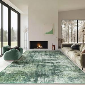 8x10 Rugs for Living Room, Large Green Carpet Modern Abstract Area Rug Machine Washable Soft Anti-Skid Non-Shedding Floor Carpet for Dining Room Home Office Decor
