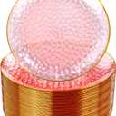 Rubtlamp 100 Pcs Pink Gold Dessert Plates hammered party plates, Pink Disposable Plates With Gold Rim, 7 Inch Dessert Platos Disposable, Plastic Appetizer Plates Perfect for Mother's Day
