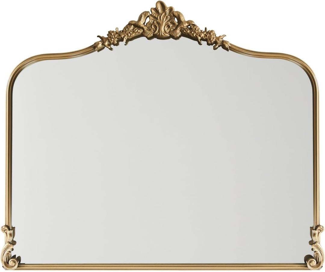 Vintage Gold Wall Mirror - 36x30 inch, Ornate Baroque Design, Incricate Crown, Metal Frame, Large Antique Decorative Mirror for Fireplace Mantle, Living Room, Entryway, Bathroom