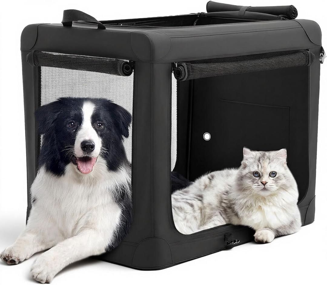 DUMOS Dog Crate 42 Inch Travel Cat Pet Carrier for Extra Large Dog, Portable Foldable Soft Pet Crate with Storage Bag & Washable Pad for Indoor Outdoor Dog Kennel Carrier (XL-80lbs, Black)