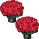 18" Artificial Geraniums Topiary - 2 Set for Front Porch Decor,Faux Silk Flowers Bushes UV Resistant Potted Plants for Outdoor Indoor Door Offices Garden Farmhouse Home Decor (Red)