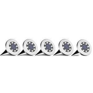 NCX Solar Ground Lights, 5 Pack 8 LED Solar Garden Lights, Waterproof Outdoor Landscape Lighting for Patio, Pathway, Lawn, Yard, Deck, Driveway, Walkway, White