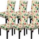 FOREVER QUEEN 6Pcs Merry Christmas Chair Covers Classic Winter Pattern Xmas Tree Sock Washable Chair Back Protector Slipcovers for Home Kitchen Hotel