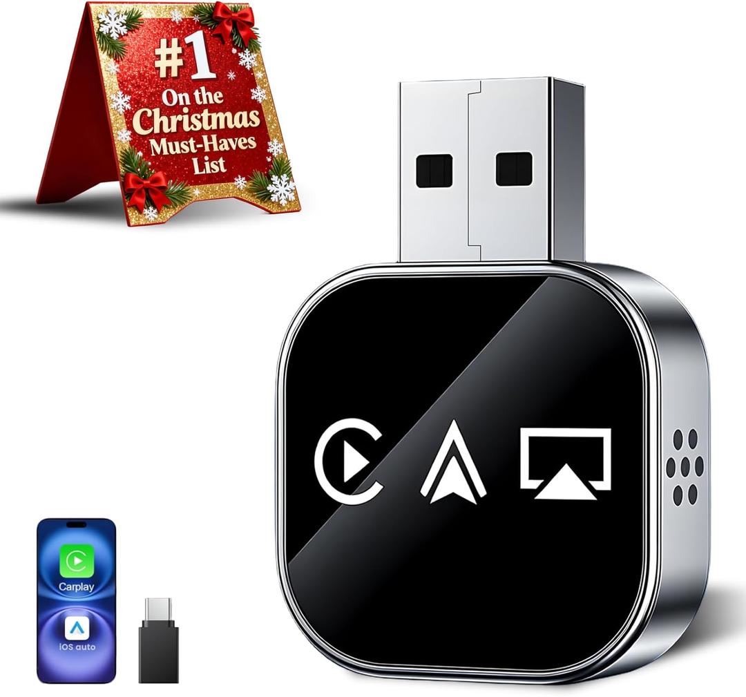 Wireless Carplay Mirror Link Adapter for Apple 3 in 1 Bluetooth Mirroring iOS Phone to Car Screen Adapter 2026 Wired to Wireless Portable USB Car Play Screen Connector for iPhone to Watch Movies