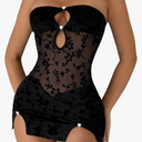 Milumia Women's Strapless Cut Out Mesh Sheer Tube Dress Sexy See Through Club Bodycon Mini Dresses Rave Concert L