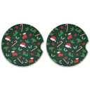 Christmas Pattern Car Coasters 2 Pack Absorbent Car Cup Holder Coaster 2.5" Ceramic Drinks Coaster with Finger Notch & Cork Base