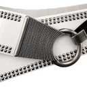 Adjustable Wide Elastic Belt for Women Vintage Buckle, Stretchy Waistband, Versatile for Jeans, Dresses & Casual Wear, Medium(26.5"-31.5"), White