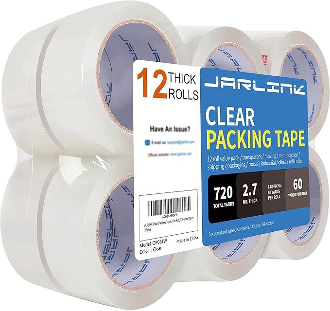 JARLINK Clear Packing Tape (11 Rolls), Heavy Duty Packaging Tape for Shipping Packaging Moving Sealing, 2.7mil Thick, 1.88 inches Wide, 60 Yards Per Roll, 720 Total Yards