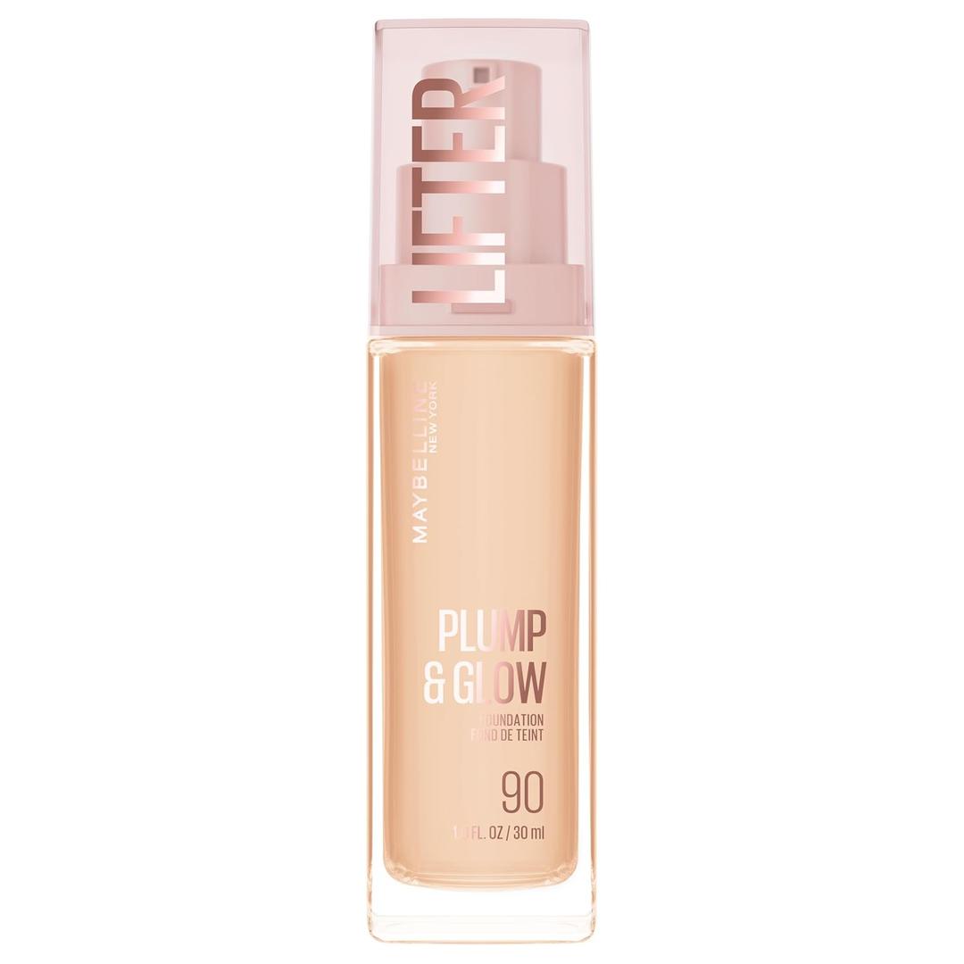 Maybelline Lifter Plump & Glow Foundation, Liquid Foundation with 2% Niacinamide + Hyaluronic Acid, Plumping and Brightening Face Makeup, 90, 1 Count