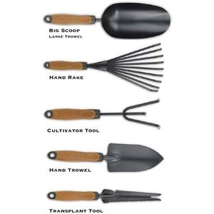Garden Tool Set, 5 Pieces, Heavy Duty Powder Coated Steel, Cork Handle