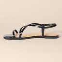 Amazon Essentials womens Flat Strap Sandals (5, Black Patent)