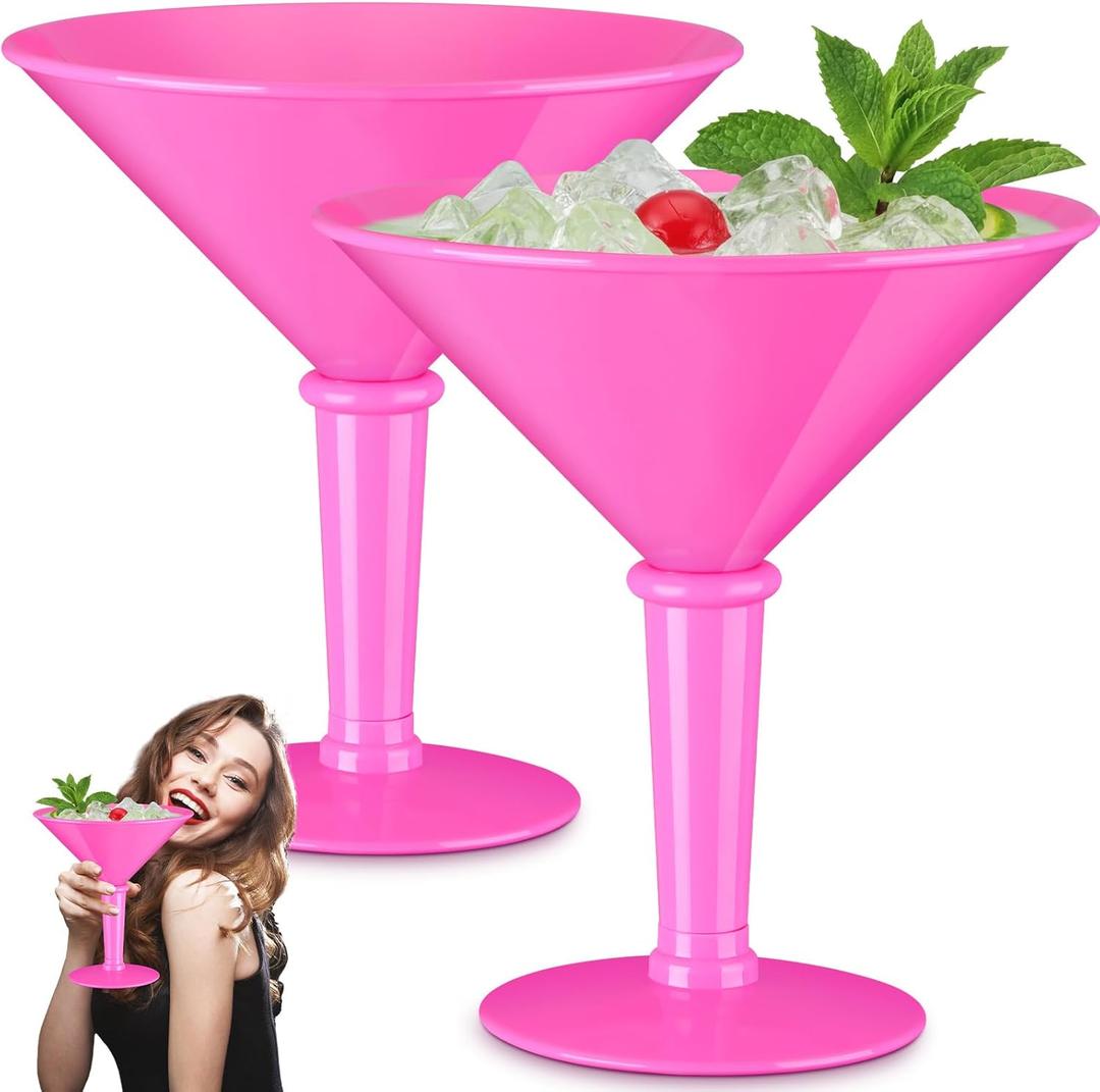 Reallnaive Giant Martini Plastic Glasses Large 48oz Acrylic Shrimp Cocktail Glasses Jumbo Cup DIY Party Table Centerpieces for A Tini Bit Older Birthday Wedding Summer Decor(2 Pcs,Hot Pink)