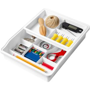 Madesmart 13-Compartment Junk Drawer Organizer with Sliding Top Tray, Multi-Purpose Storage for Kitchen, Office & Bathroom Drawers, WhiteM