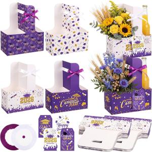 ReliThick 24 Set 2026 Graduation Decorations 2 Cup Disposable Drink Carrier with Card Ribbon Coffee Cup Holder Graduation Gifts for College High School Graduates Party(Purple)