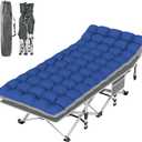 Suteck Camping Cot, Folding Camping Cot Bed for Adults Sleeping 1200D Double Layer Oxford Portable Folding Outdoor Cots for Camping W/Soft Pad Carry Bag for Home Office Nap Beach Travel, Stripe Blue (75"28"15")
