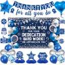 Vlipoeasn We Appreciate You Banner Decorations, Blue Silver Thank You for All You Do Backdrop Banner Honeycomb Centerpieces, Retirement Office Decor Staff Teachers Professors Doctor Nurses