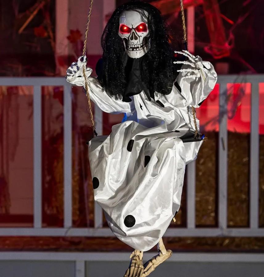 36in Hanging Swing Skeleton Ghost Halloween Light-up Decoration