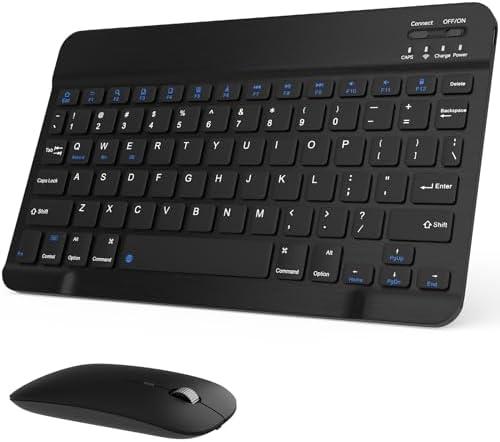 Rechargeable Bluetooth Keyboard and Mouse Combo, Universal Ultra-Slim Wireless Keyboard Mouse Set for Android Windows iPad iPhone Samsung Tablet Portable Compact Keyboard Set (Black)