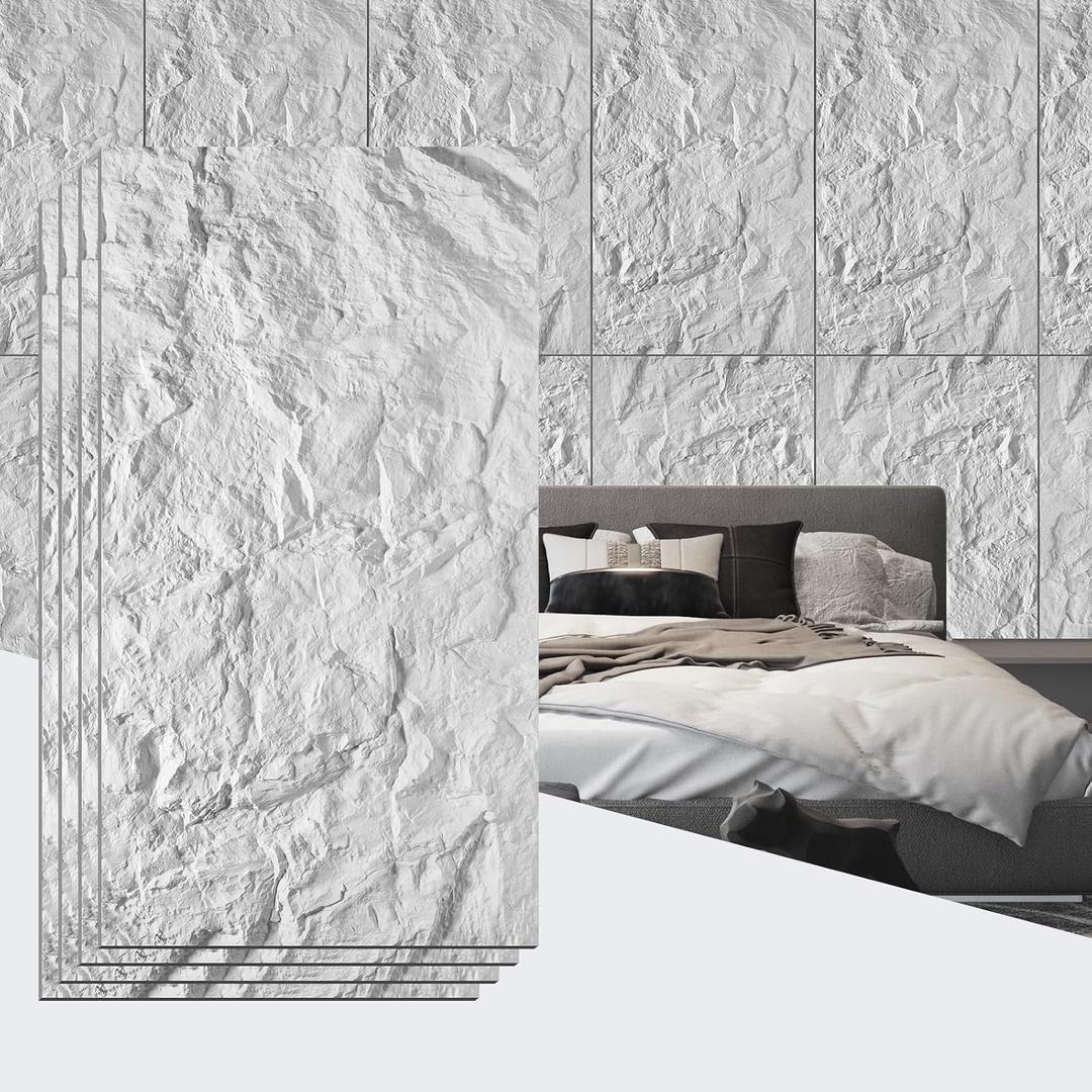 Faux Stone Wall Panel 43.3''x23.6'', Mountain Rock Design, White
