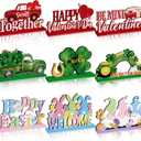 Bucherry 9 Pcs Easter Wooden Table Decoration Sign Easter Bunny Table Centerpieces Holiday for Spring Home Office Party Favors