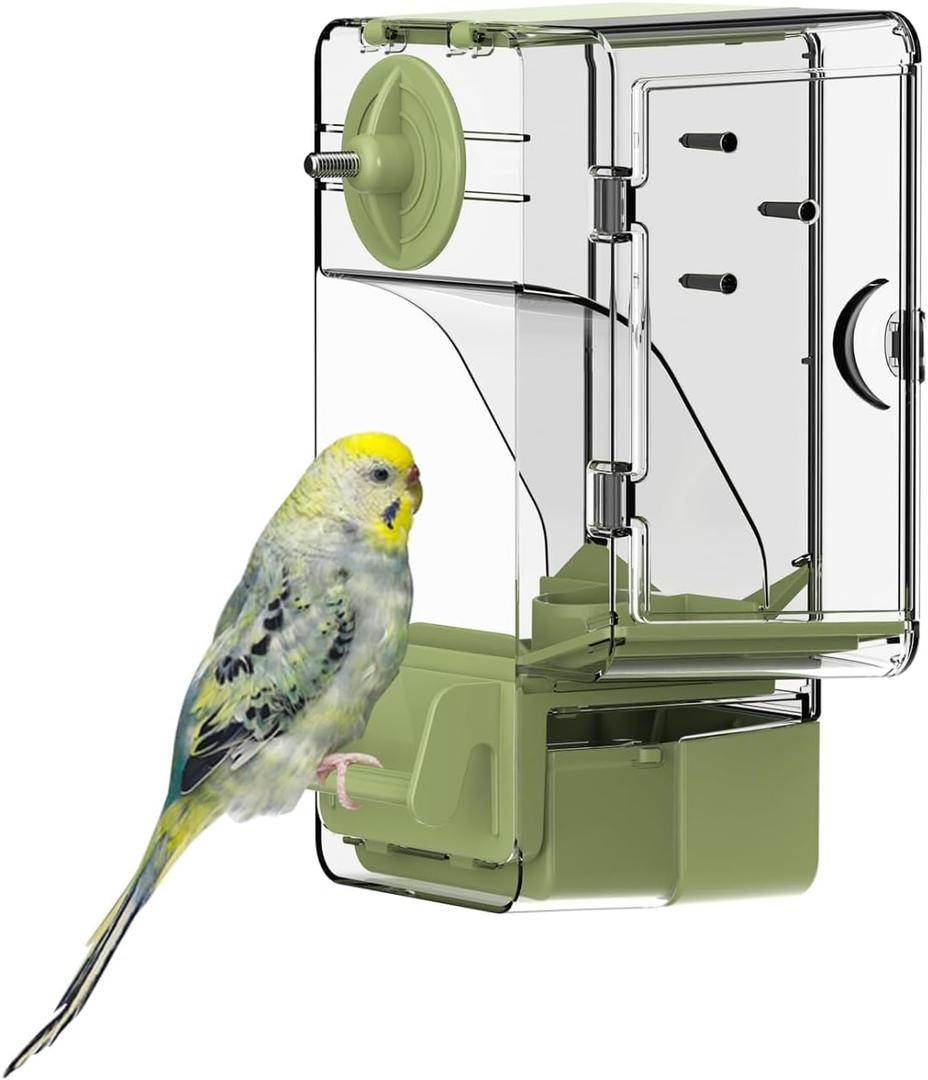 Automatic Bird Feeder, Bird Cage Feeder with Perch Multi-Functional Holder for Fruits Vegetables for Parakeet Canary Cockatiel Finch (Green)