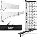 Portable Pickleball Net Set with Wheels, Regulation Size 22 FT & Half Court 11 FT, Steady Metal Frame Pickle Ball Net Set System with Carry Bag for Backyards, Driveways, and Garages (Black&White)
