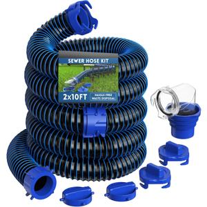 DUMPMAN 20 FT RV Sewer Hose Kit, Sewer Hose for RV Camper - Includes 2 Attachable 10 ft Sewer Hose with Swivel Fitting, 90 Degree Clear View Sewer Adapter, and 4 Storage Caps