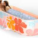 47'' Portable Insulated Bathtub for Adults, Extra-Large Ice Bath Tub for Athletes with 5-Layer Thermal Structure, No-Inflation Folding Bathtub with Cover, Baths at Home & Outdoor, Fast Drain (Pink)