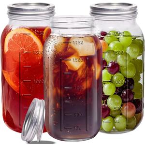 eleganttime 64 oz Mason Jar Wide Mouth 3 Pack, Large Half Gallon Mason Jar with Airtight Lid, Big 1/2 Gallon Big Mason Jars for Canning, Pickling, Fermentation and Preservation