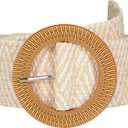 SUOSDEY Straw Woven stretchy Waist Belt for Women Dresses,Wide Boho Braided Elastic Belt with Round Buckle (Beige)