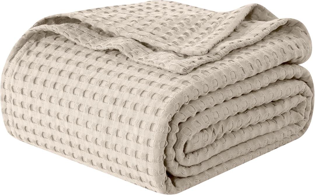 Elegant Comfort Premium 100% Cotton Waffle Blanket - Lightweight Breathable Waffle Weave Bed Blanket - Soft and Warm All Season Blanket for Couch, Sofa and Bed, King Size 90x108 Inches, Linen