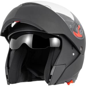 DOT Approved Modular Flip-Up Dual Visor Motorcycle Full Face Helmet for Adults Men & Women with 2 Removable Visors (1 Clear + 1 Tinted)Suitable for Powersports, Bike & Motocross Rides