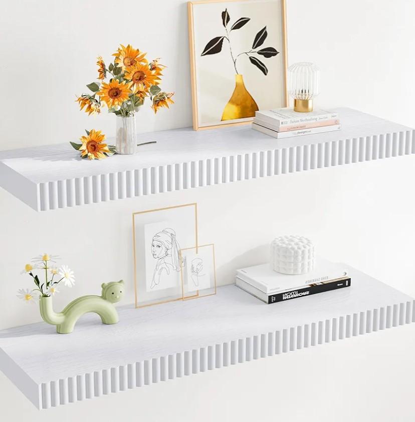 24" Floating Shelves for Wall, Wall Mounted Wood Shelves for Bathroom, Bedroom, Living Room, Kitchen, Hanging Shelf with Invisible Brackets for Storage,Books,Home Decor (White,Set of 2) 24" Floating Shelves for Wall, Wall Mounted Wood Shelves for Bathroom, Bedroom, Living Room, Kitchen, Hanging Shelf with Invisible Brackets for Storage,Books,Home Decor (White,Set of 2)