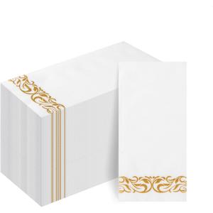 Goodluck 100-Pack Linen-Feel Disposable Guest Towels Soft and Absorbent Paper Hand Towels for Bathroom or Kitchen Elegant White Napkins with Gold Design for Parties, Weddings, Dinners Events