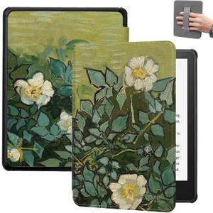 SCSVPN Case for 6.8" Kindle Paperwhite 11th Generation and Kindle Paperwhite Signature Edition (2021 Released, Model NO. M2L3EK/M2L4EK), Slim PU Leather Cover with Hand Strap & Auto Sleep/Wake, Rose