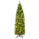 6.5Ft Pre-lit Hinged Pencil Christmas Tree w/Pine Cones Red Berries & 250 Lights